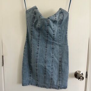 Blanc- Denim Blue Zip-Up Corset Dress